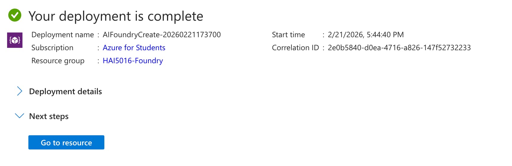 Azure Foundry Deployment Complete