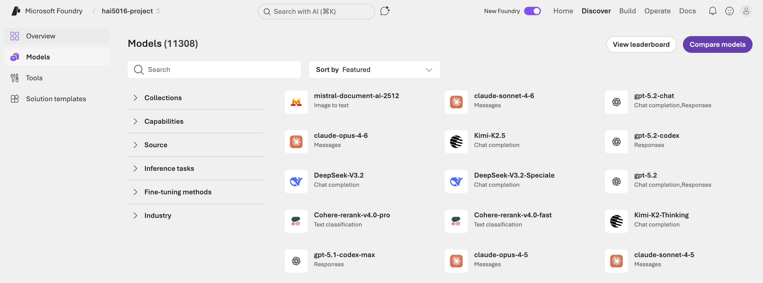 Azure Foundry Models List