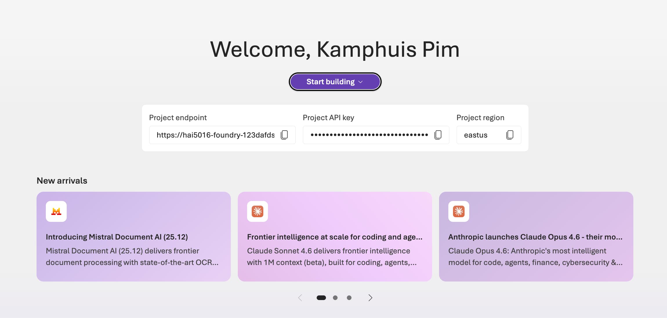 Azure Foundry Welcome Page