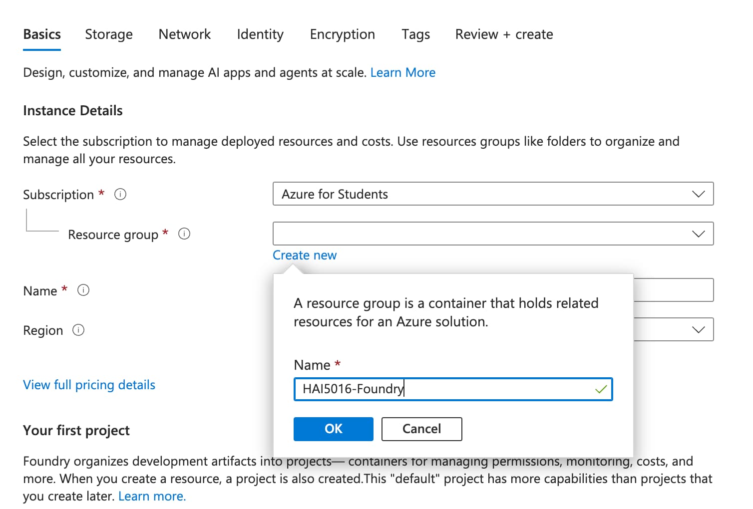 Azure Portal Create a new resource group