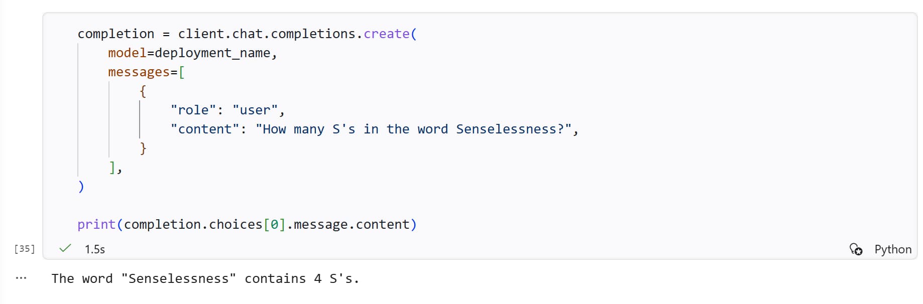 How many S's in the word Senselessness?